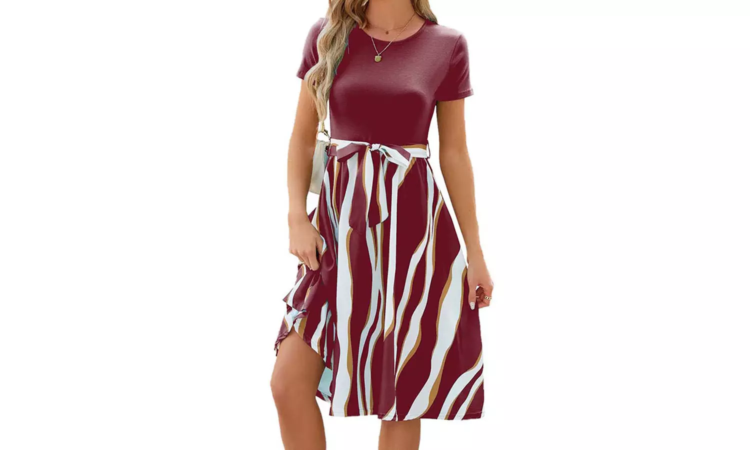 Women's Two Tone Belted A Line Dress