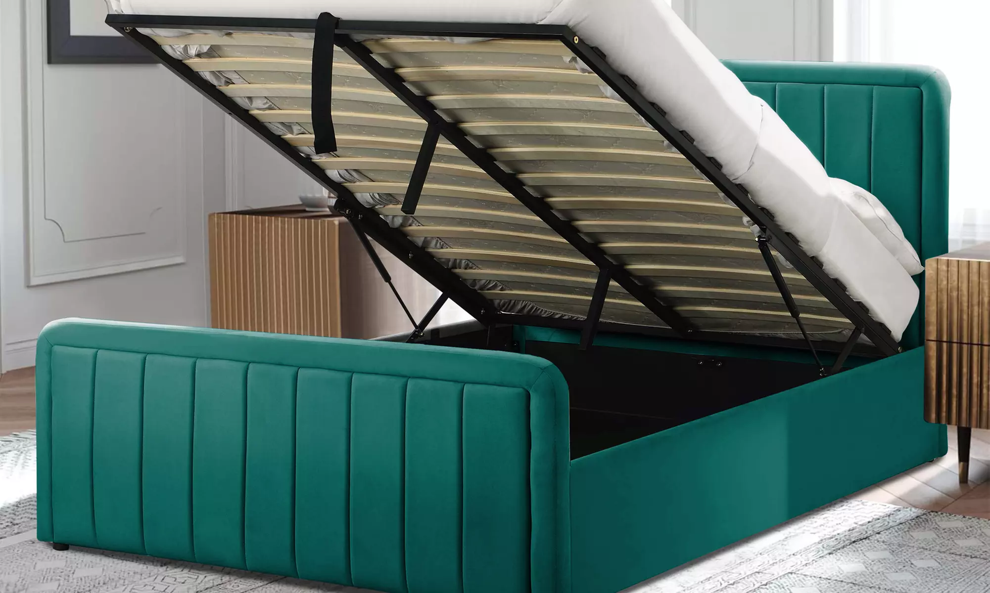 Fabric Borneo Ottoman Bed with Optional Mattress