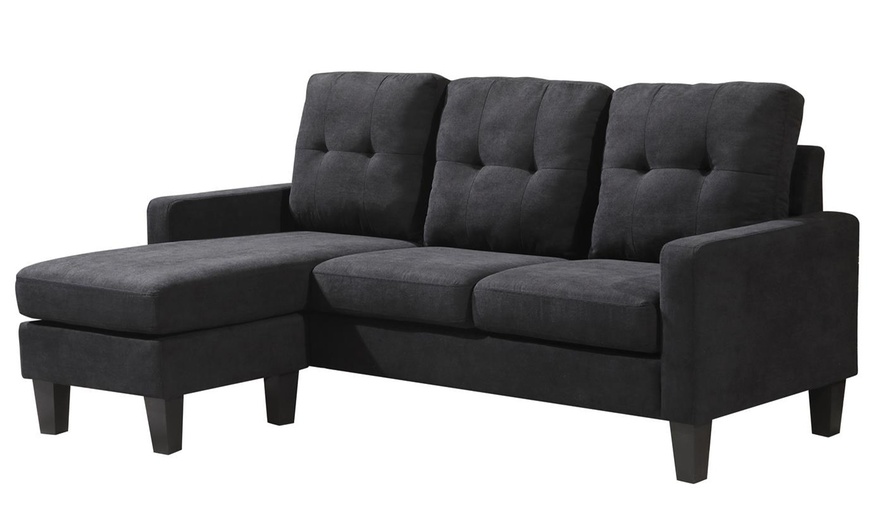 Image 6: Reversible Velvet L-Shaped Sectional Sofa with Ottoman Corner Couch