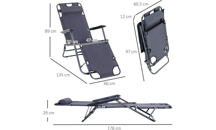 Image 21: Outsunny 2 in 1 Folding Sun Lounger Reclining Garden Chair