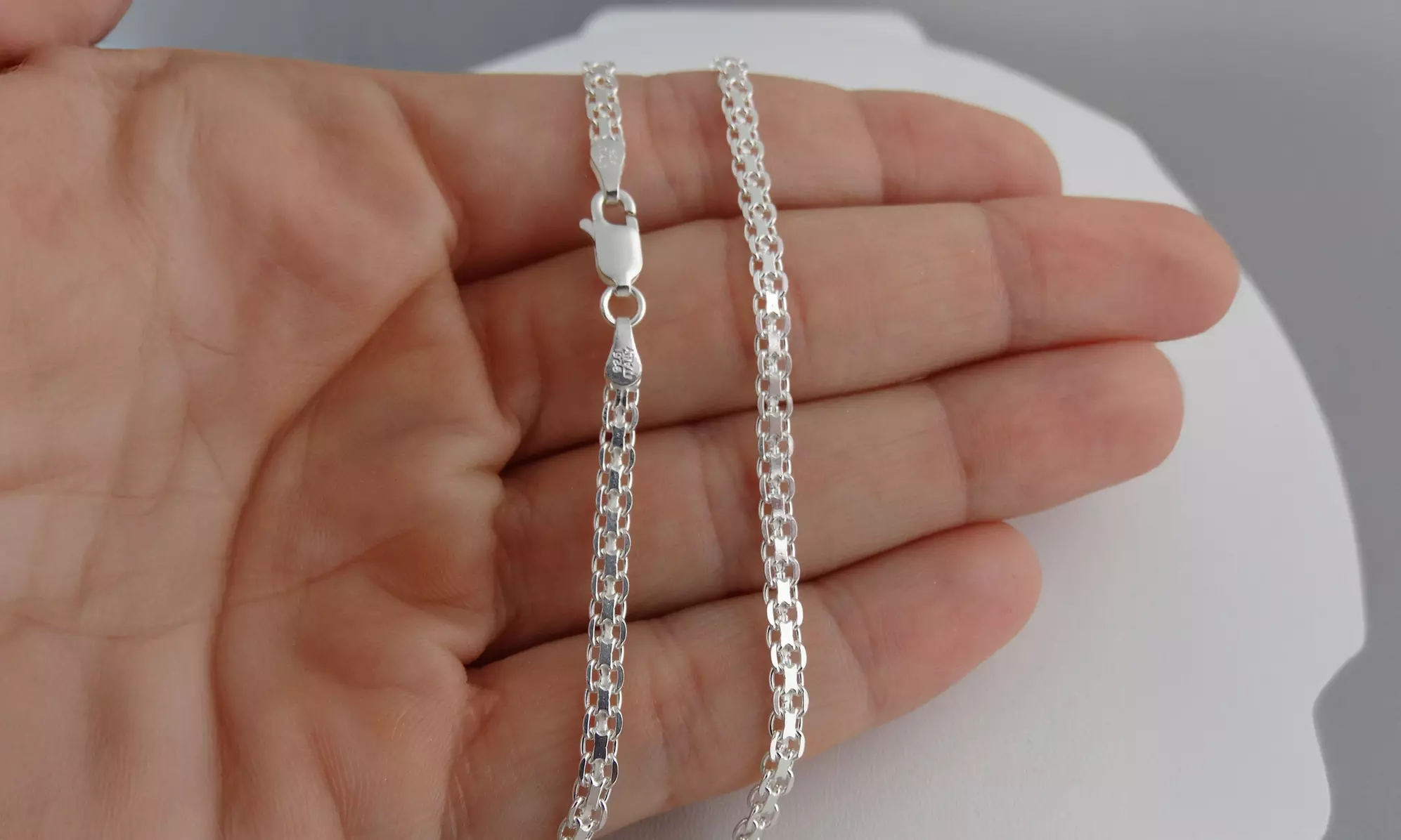 Italian Made Sterling Silver Bismark Chain Necklace 16-30 Inch
