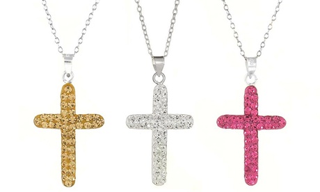 Sterling Silve Cross Necklace With Crystals From Swarovski White Crystal Crystal Sterling Silver