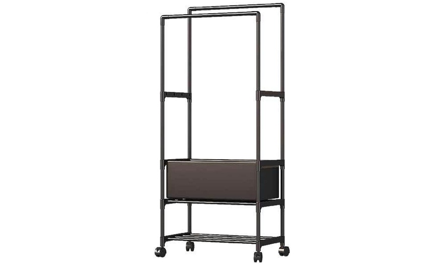 Image 2: Metal Clothes Rack with Double Rods Mobile on Wheels