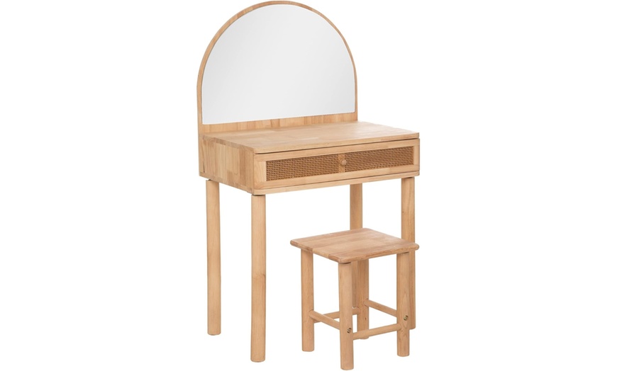 Image 1: Coiffeuse pour enfant en bois d'Hévéa avec tabouret et miroir