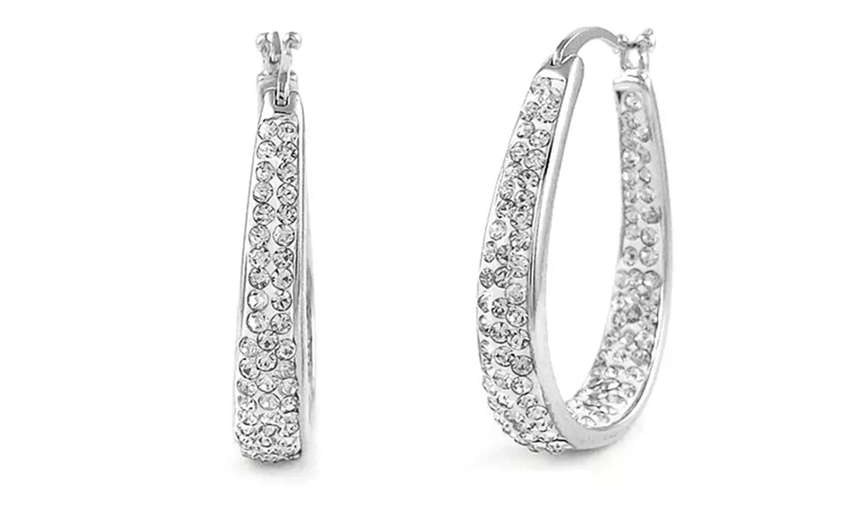 18K White Gold Plated Hoops with Swarovski Elements - Primary Image