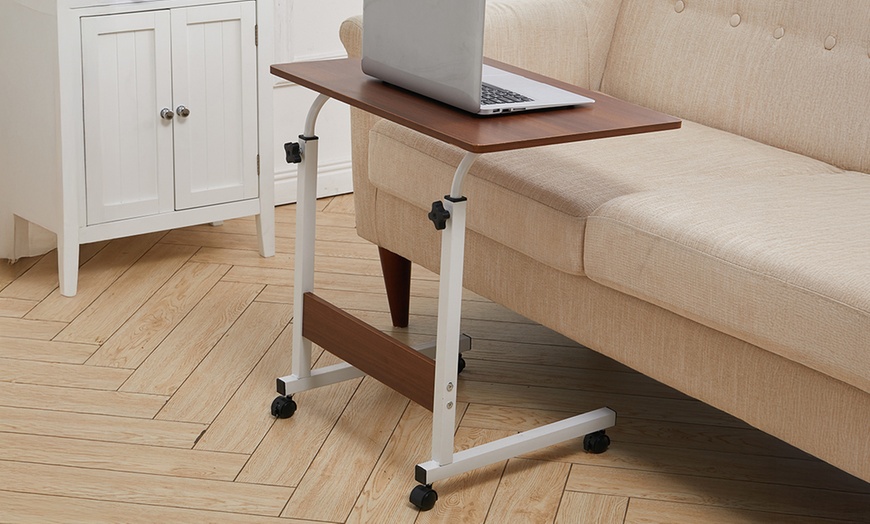 Image 7: Living And Home Height Adjustable Mobile Laptop Table on Wheels 
