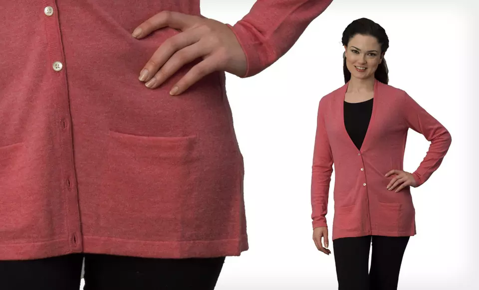 $29.99 for a Women's Cashmere Mendocino Cardigan Sweater in Pink, Teal, or Yellow ($175 List Price) - Second Medium