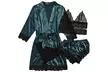 Women's 4pc Lace Silk Lingerie Pajama Set w/ Bralette, Panties, Robe & Shorts - Second Medium