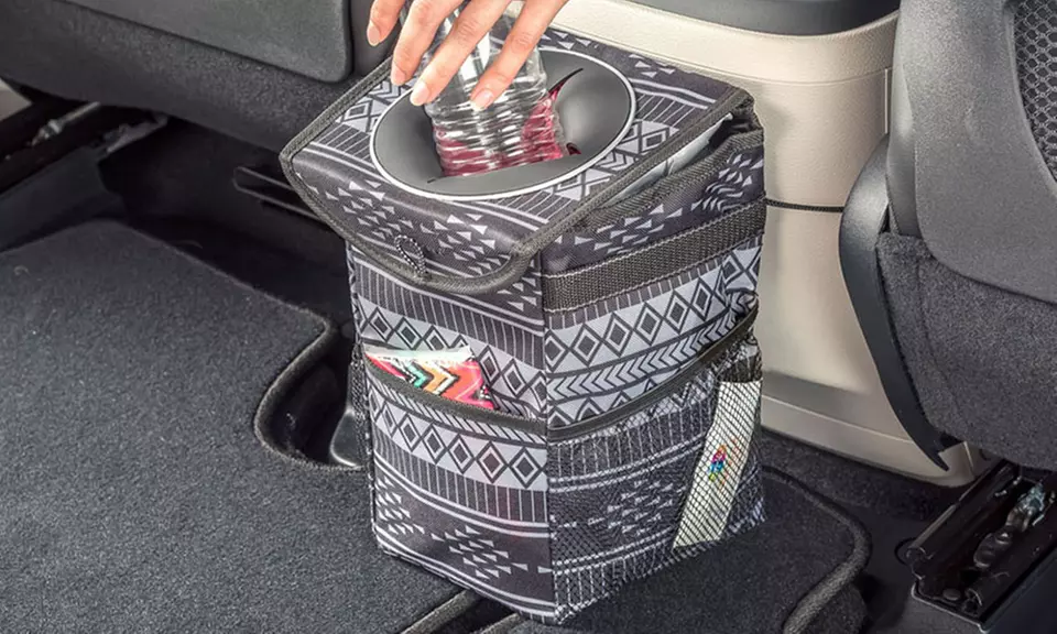 High Road StashAway Patterned Console Car Trash Bin with Lid - Primary Image