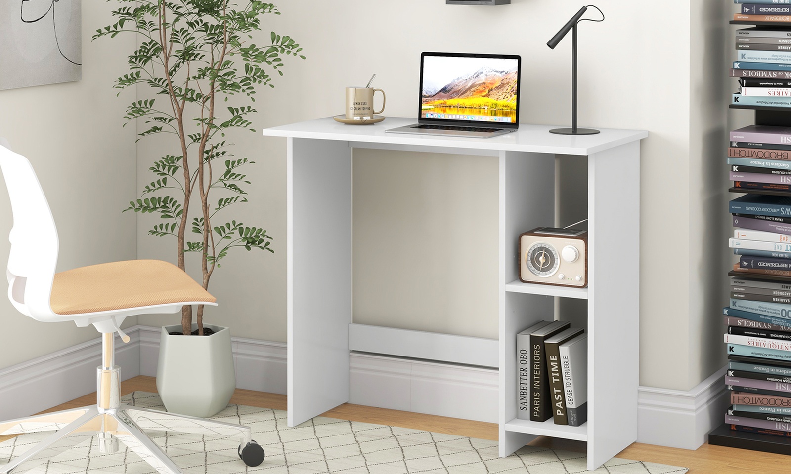 Modern Small Computer Desk with Adjustable Storage Shelf