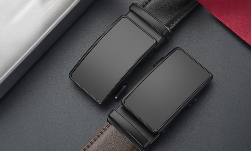 Image 1: Men's Automatic Buckle Genuine Leather Belt