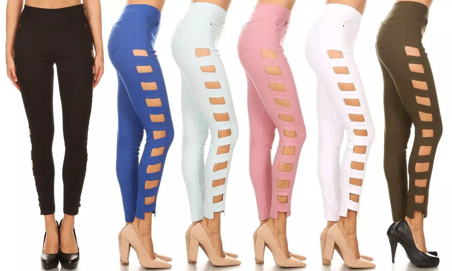 JVINI High-Waist Skinny Strappy Cut-Out Jeggings - Primary Image