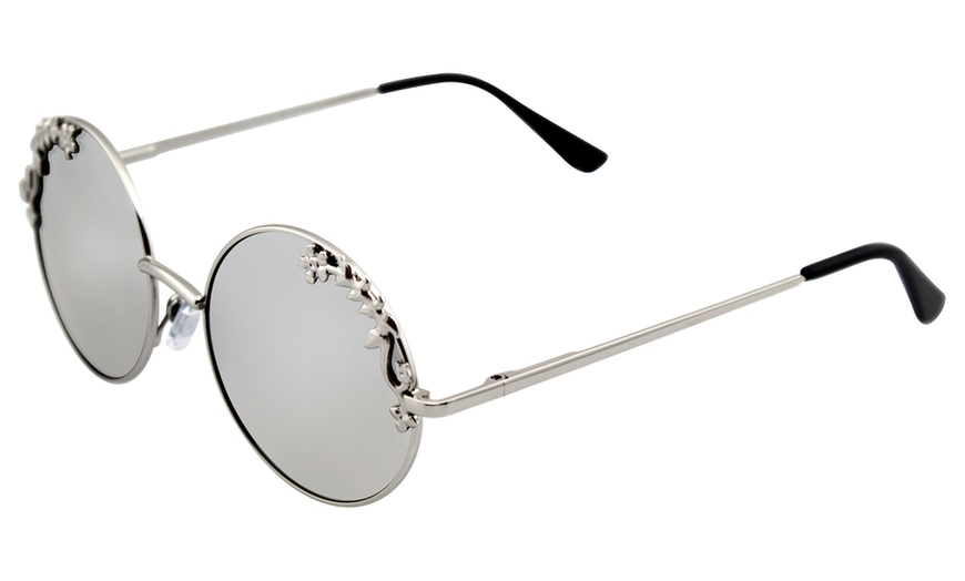 Image 10: Emblem Eyewear - Womens Flower Floral Boho Round Mirror Womens Sunglasses