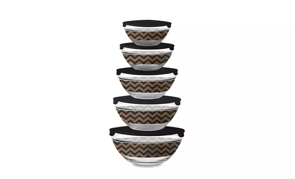 5-Piece Glass Bowl Sets with Lids. Two Designs Available. Free Returns. - Second Medium