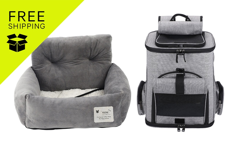 Image 1: Pet Backpack Carrier Expandable Dog Cat Travel Hiking Bag