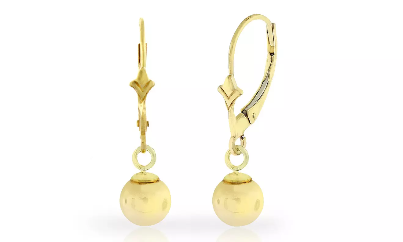 14K Solid Yellow Gold Ball Dangle Earrings - Primary Image