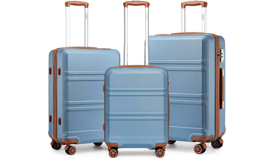Image 1: KONO 20+24+28 Inch Grayish Blue ABS Hard Shell Suitcase with TSA Lock