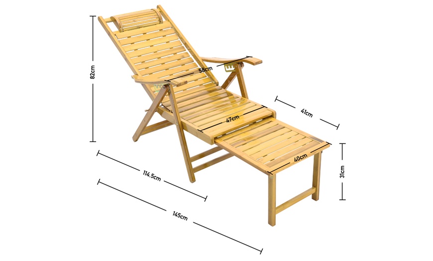 Image 6: Bamboo Foldable Adjustable Recliner Chair
