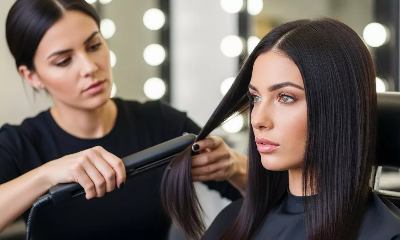 Haircut with Silk Press Styling, Blow Dry,  All Over Color, and More