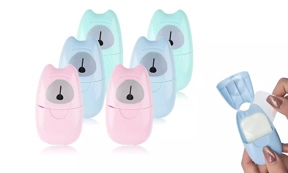 3 o 6 confezioni da 50 fogli di sapone da viaggio, disponibili in 3 colori - Primary Image