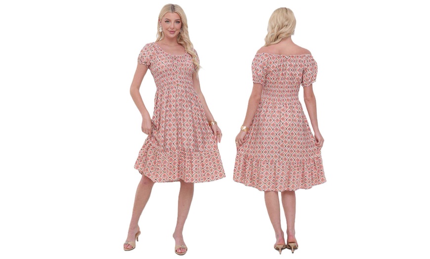 Image 3: Women's Printed Bardot Gypsy Midi Dress