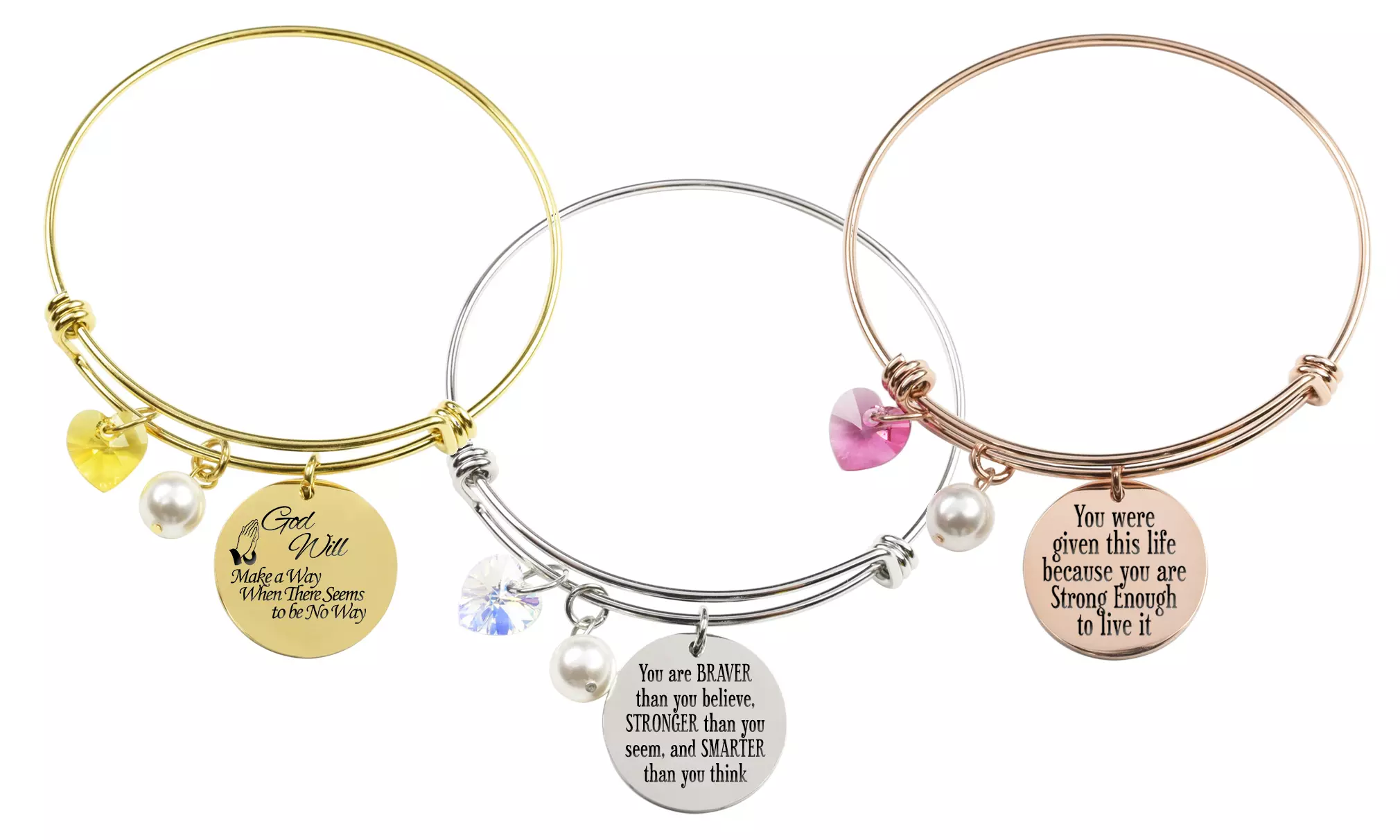 Stainless Steel Inspirational Bangle with Crystals from Swarovski by Pink Box - Primary Image