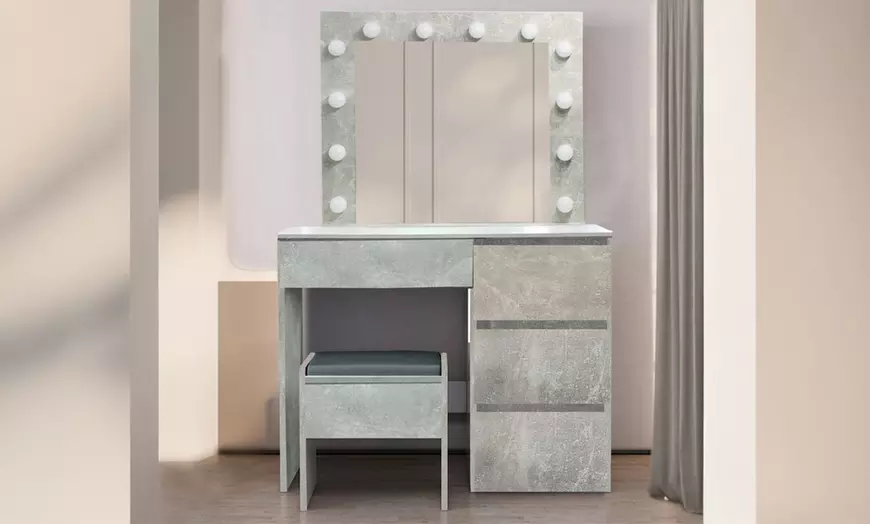Image 3: Compact Makeup Vanity with LED Mirror, Stool and Storage
