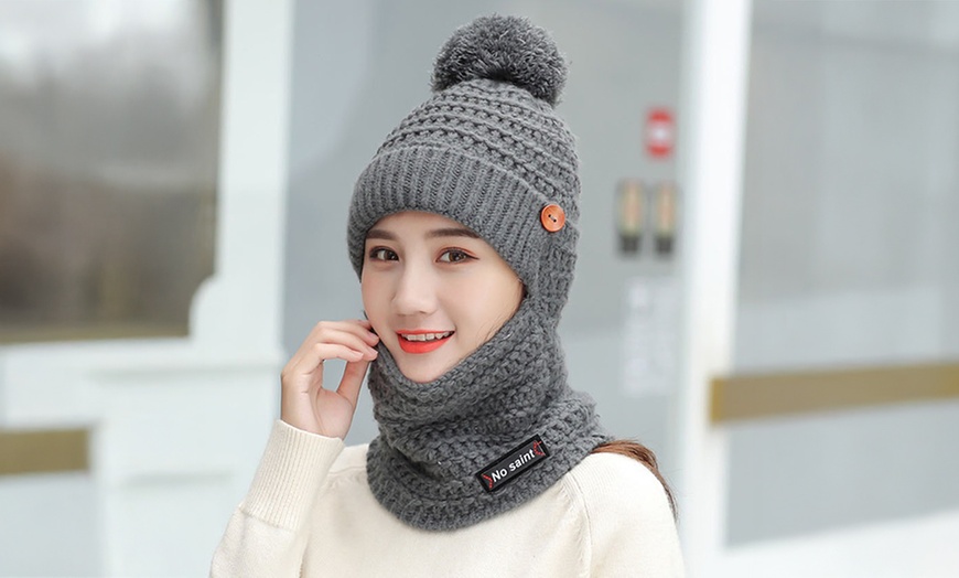 Image 2: Womens Winter Hat Warm Thick Cap Scarf Knit Ski Beanies