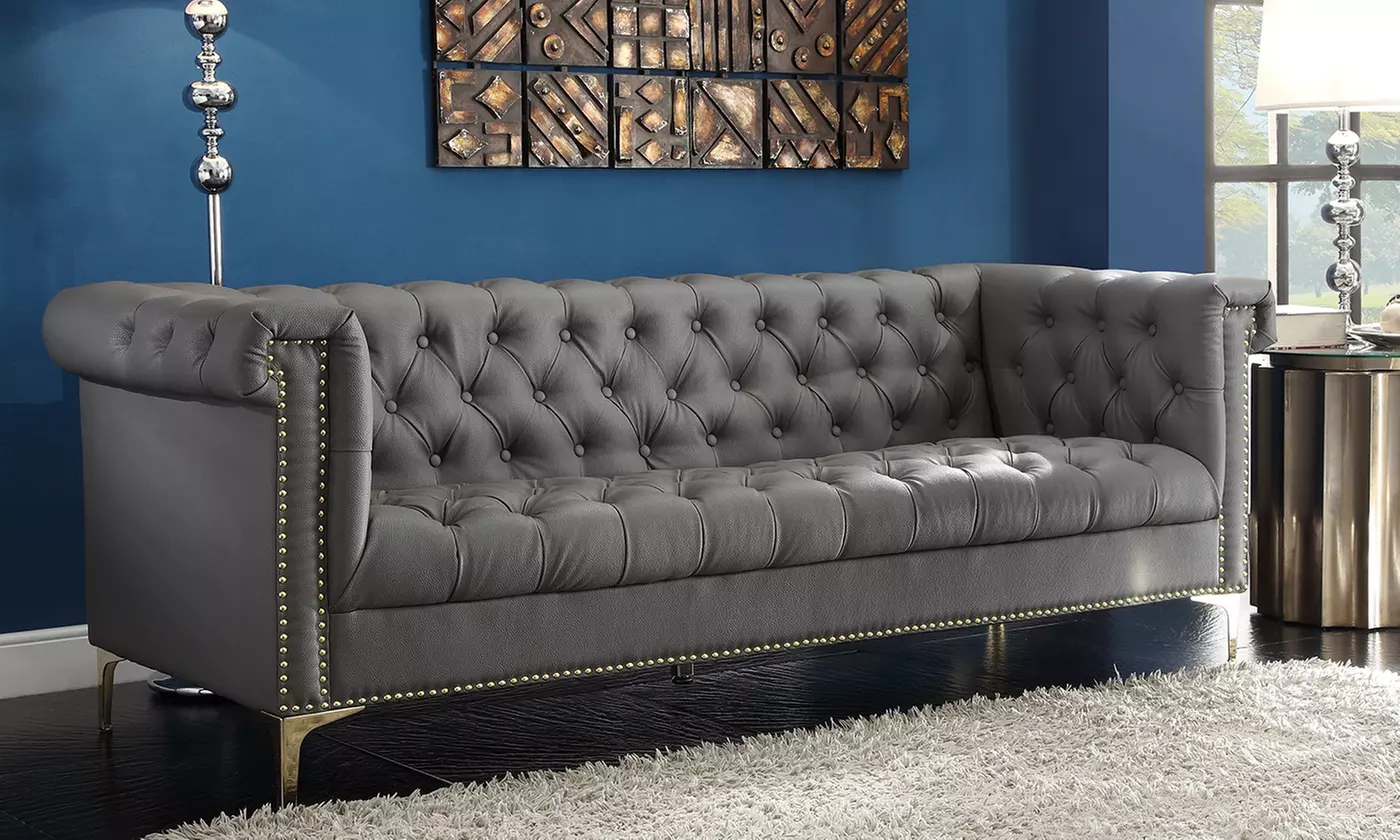 Winston Modern Tufted Sofa with Gold-Tone Trim and Metal Feet - Primary Image