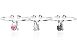 Heart and Lock Charm Cuff Bracelets Made with Swarovski Elements