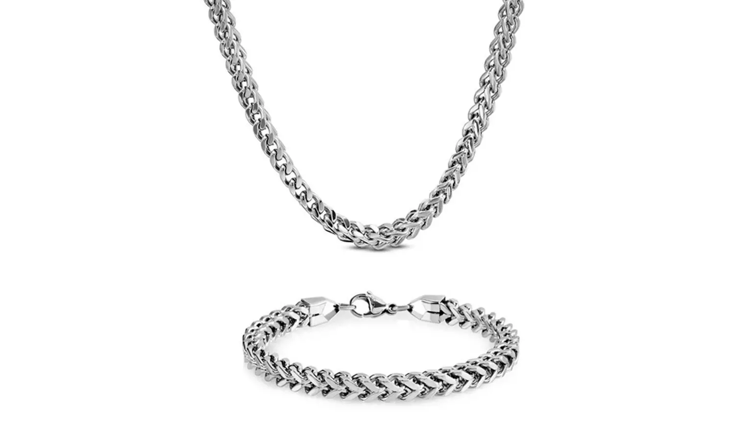 Men's Stainless Steel Franco Chain Necklace and Bracelet Set 2 Piece