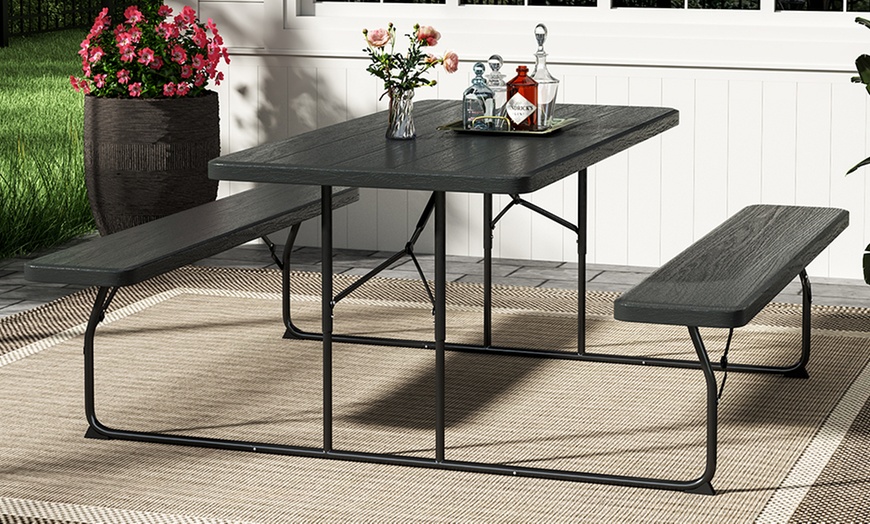 Image 4: Foldable Black Picnic Table and Bench Set