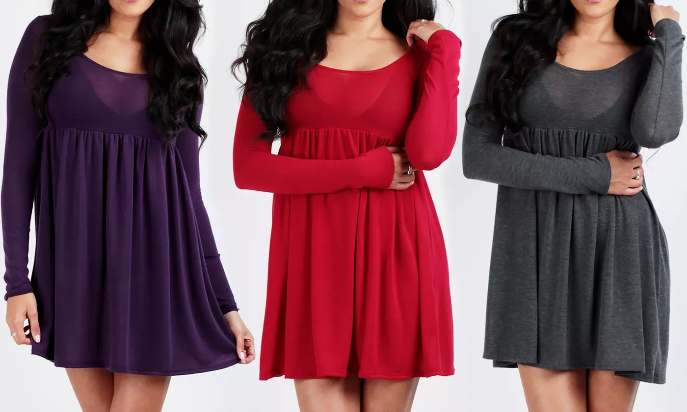 Hacci Knit Babydoll Dress with Empire Waist - Primary Image