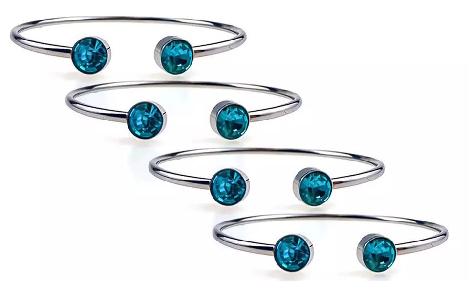 White Gold Plated Silver Round Blue Zircon Stackable Bangle Bracelet In 24k Gold - Primary Image