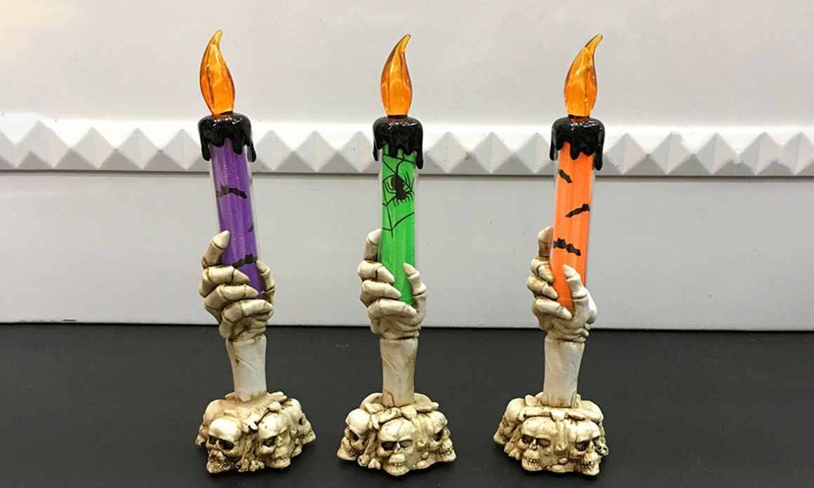 3 Pack Halloween Skull Candle Holder Light Skeleton Hand Lamp Party Bar
