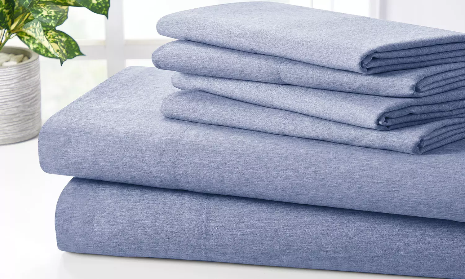 Bamboo 2000 Thread Count 6-Piece Chambray Heathered Sheet Set with SnugGrip