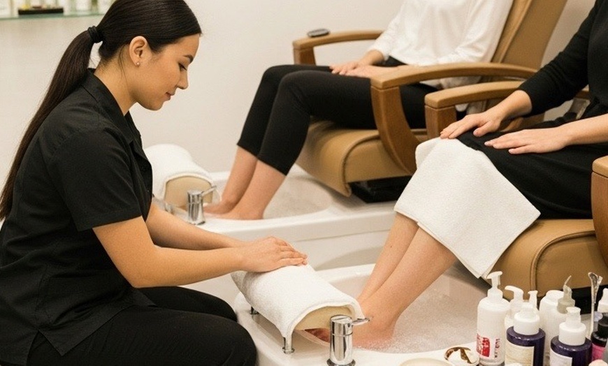 Image 3:  90-Min Manicure, Pedicure, Gel Top Coat + Optional Eyebrow Waxing 