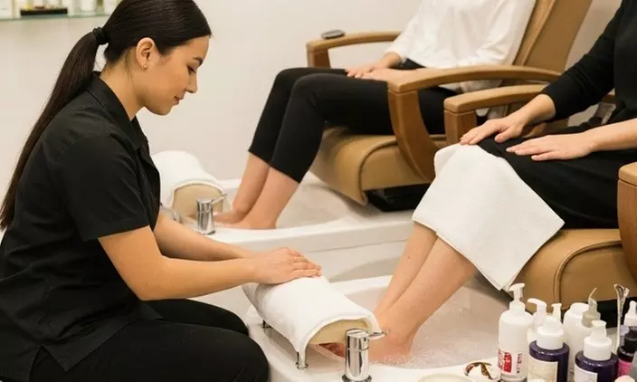 90-Min Manicure, Pedicure, Gel Top Coat + Optional Eyebrow Waxing