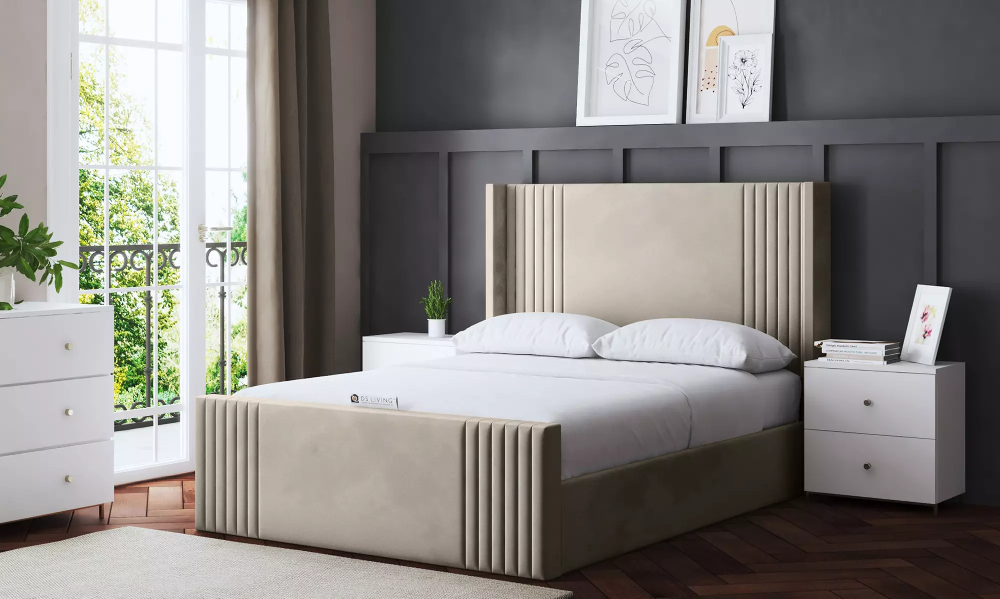 DS Living Elara Winged Panel Bed With Ottoman Gas Lift - Primary Image
