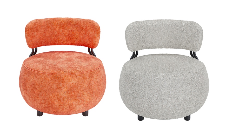 Image 1: Fauteuil "Mia" rond en velours ou laine bouclée