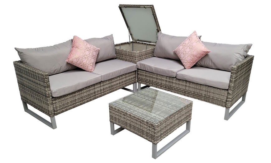 Image 2: Atlanta Rattan-Effect Corner Sofa Set in Grey with a Coffee Table 
