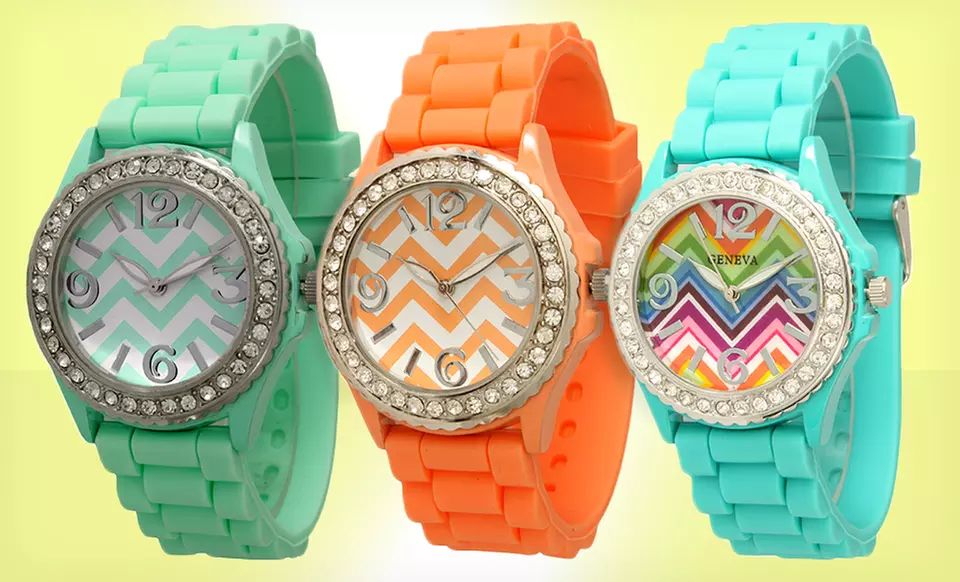 $8.99 for a Women’s Chevron-Print Watch ($24.99 List Price). Multiple Colors Available. Free Returns. - Primary Image