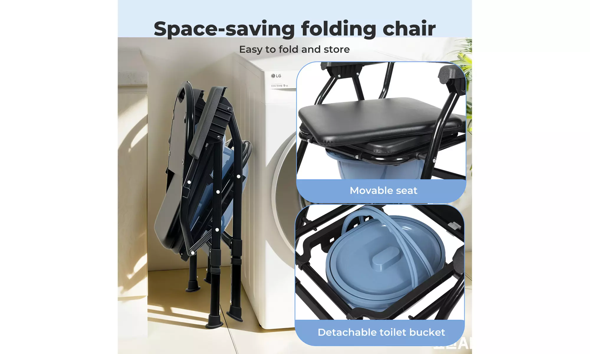 Levede Folding Commode Chair - Adjustable Bedside Toilet Chair