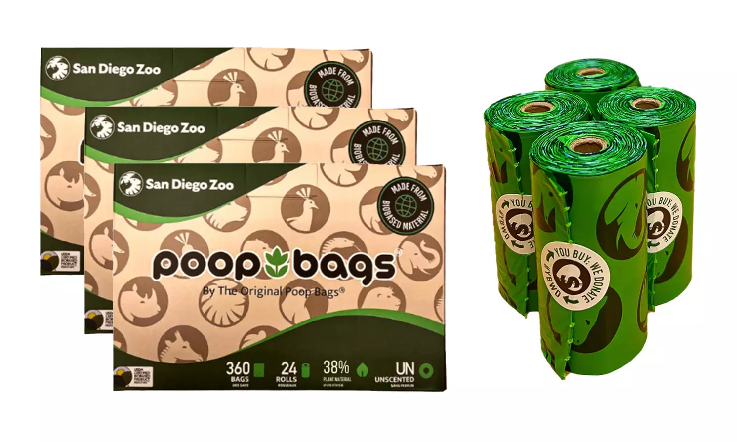 1080 USDA Certified Biobased - San Diego Zoo Poop Bags - 72 Roll Bundle