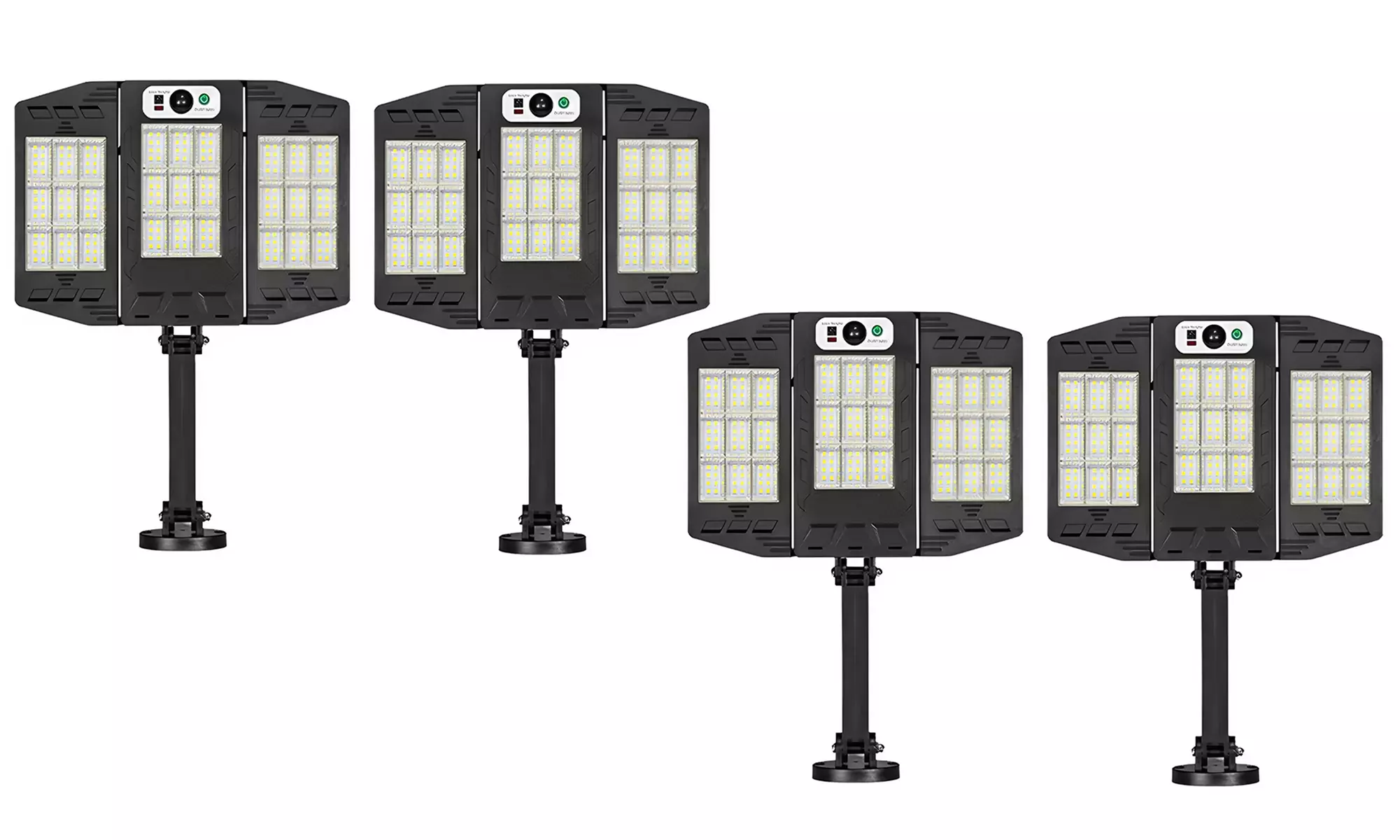 2 ou 4 minilampadaires solaires avec 3 panneaux intégrés 216 LEDs