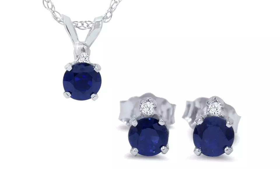 Genuine Sapphire and Diamond Jewelry Set in 10-Karat White Gold - Primary Image