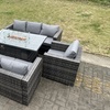 Image 1: 8-Seater Outdoor PE Rattan Garden Furniture Gas Fire Pit