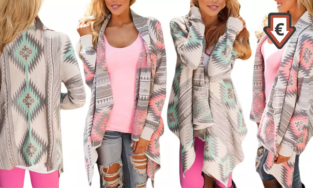 1x oder 2x Damen-Strickjacke mit Azteken-Print in Rot und Grün - Primary Image