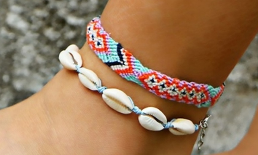 Image 1: Shell and Braided Anklet Set