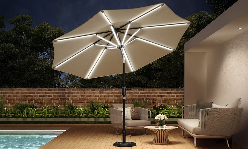 Image 3: Rotatable Solar Strip Lighting Umbrella with Fillable Base